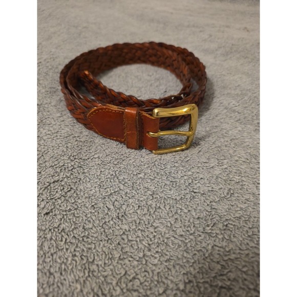 Talbots Accessories - Talbots Womens Belt Lg Genuine Brown Leather Braided Solid Brass Buckle